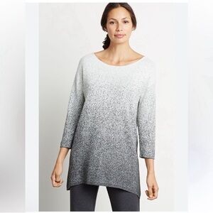 J Jill PureJill Knit Tunic Sweater Sz XL Ivory Gray ombré Boatneck Long Sleeve